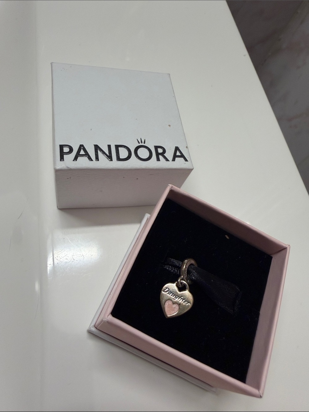 Pandora Pink and Silver 'Daughter' Heart Charm